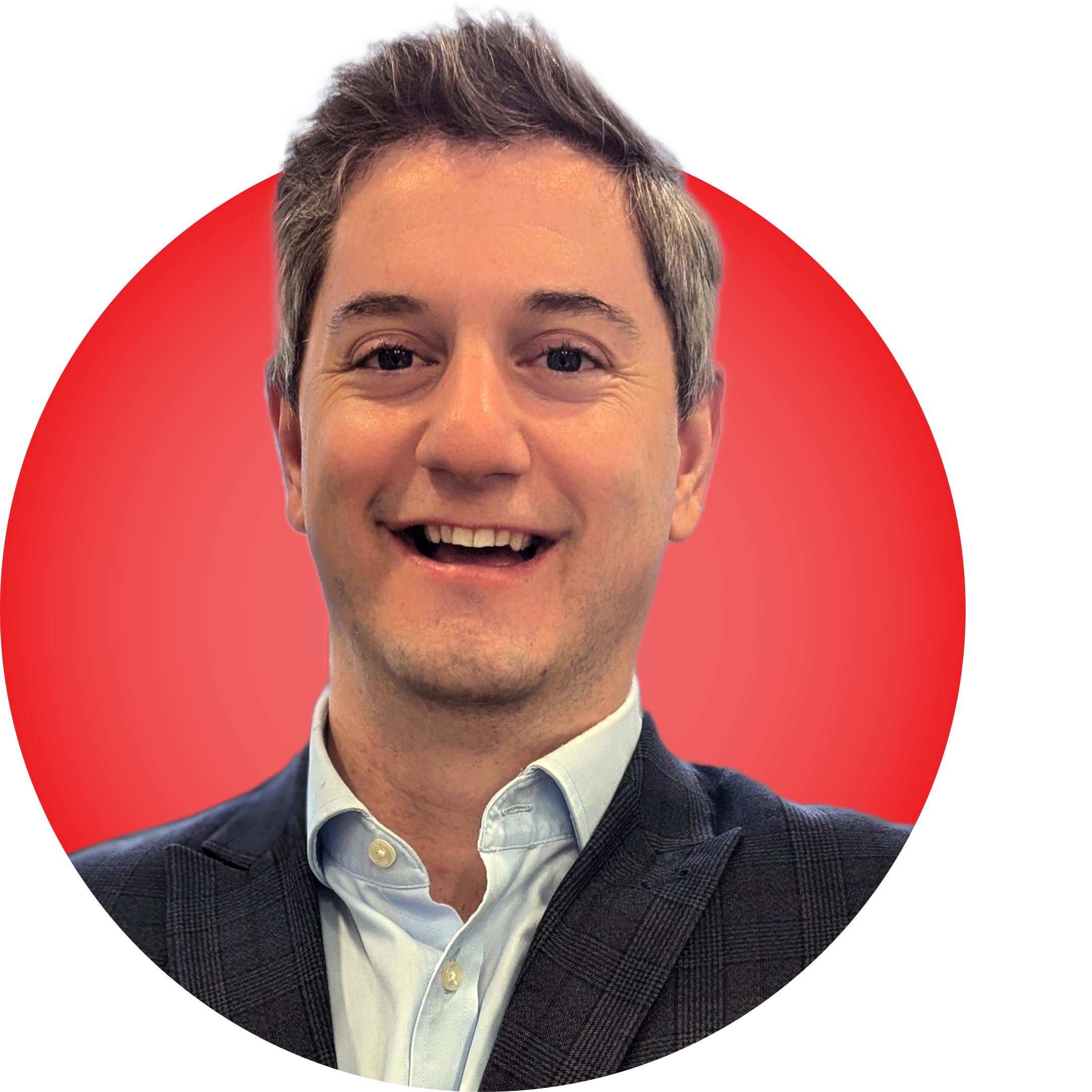 Headshot of Terry Moles with a red circular background.
