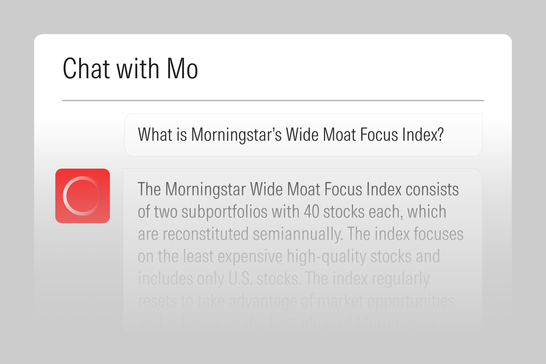 Mo, one of Morningstar's AI investment tools, answering an investment-related question.